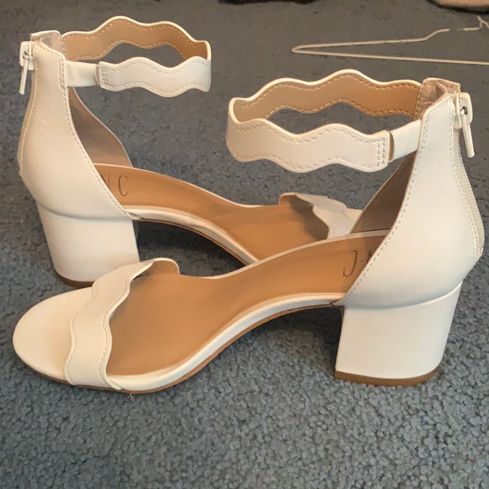 white sandals with a small heel!